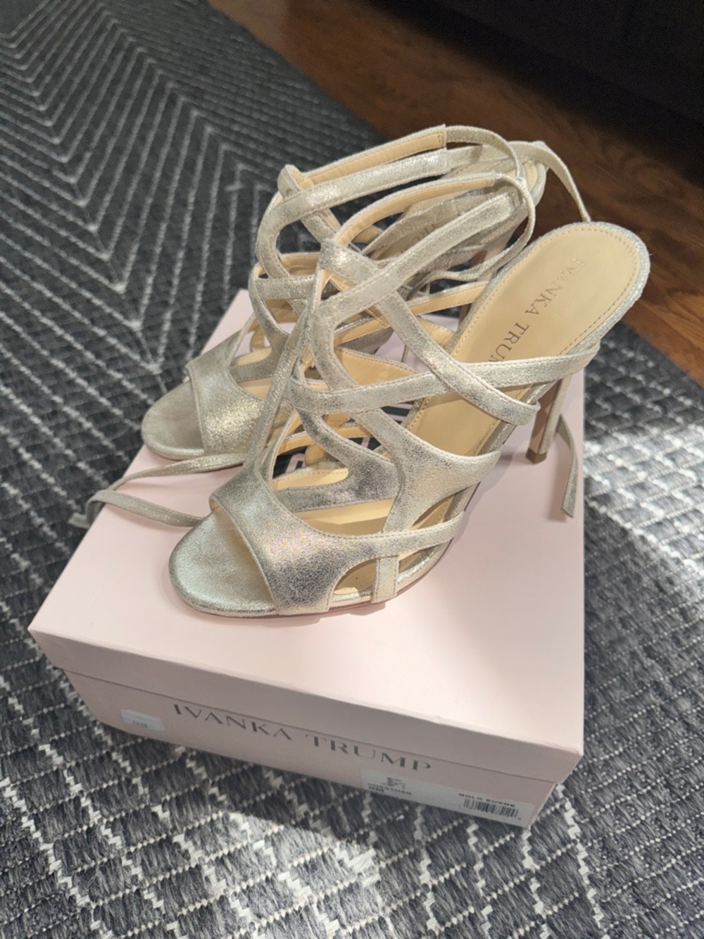 Ivanka Trump Champagne Metallic Strappy Stiletto Heels | Size: 8